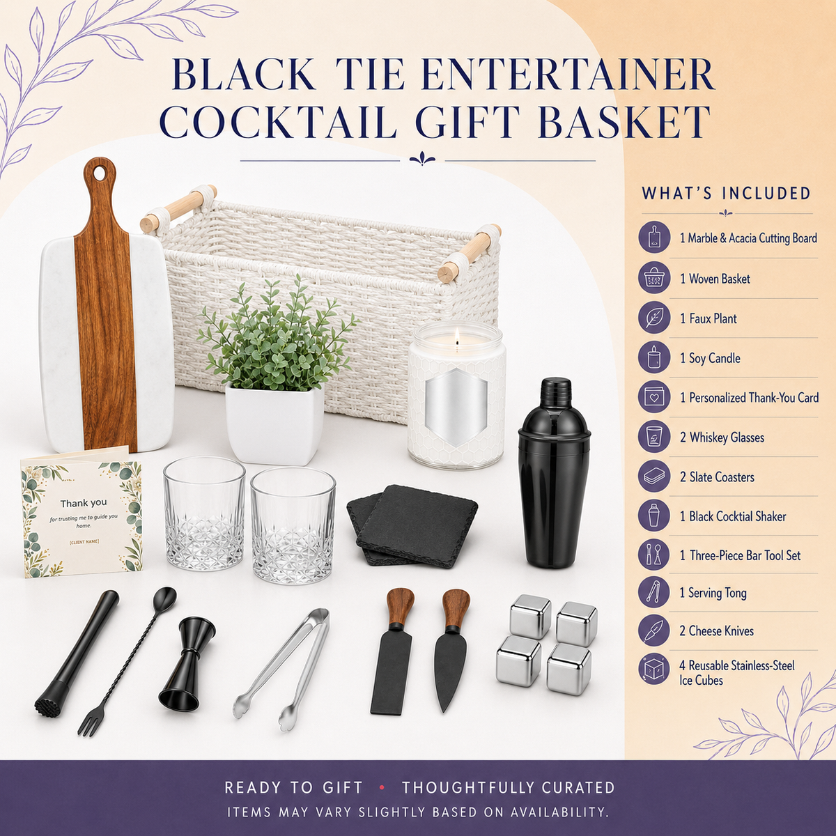 Luxury Personalized Cocktail Gift Basket for Closings
