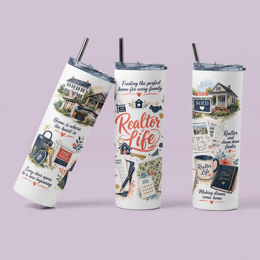 Home & Dreams real estate agent tumbler styled in a bright lifestyle setting | Kintoir