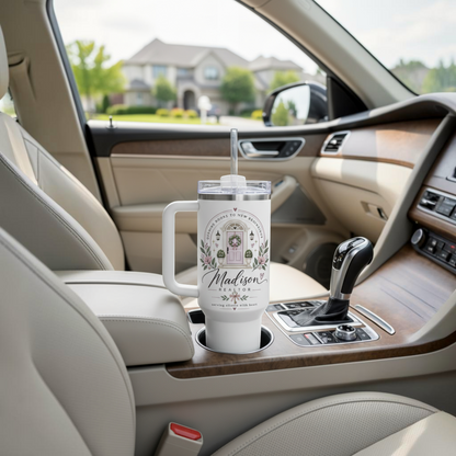 Personalized Realtor 40oz tumbler in luxury car cup holder