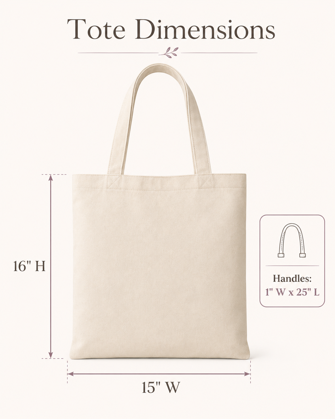 Personalized Realtor tote bag dimensions 15 inches wide by 16 inches high