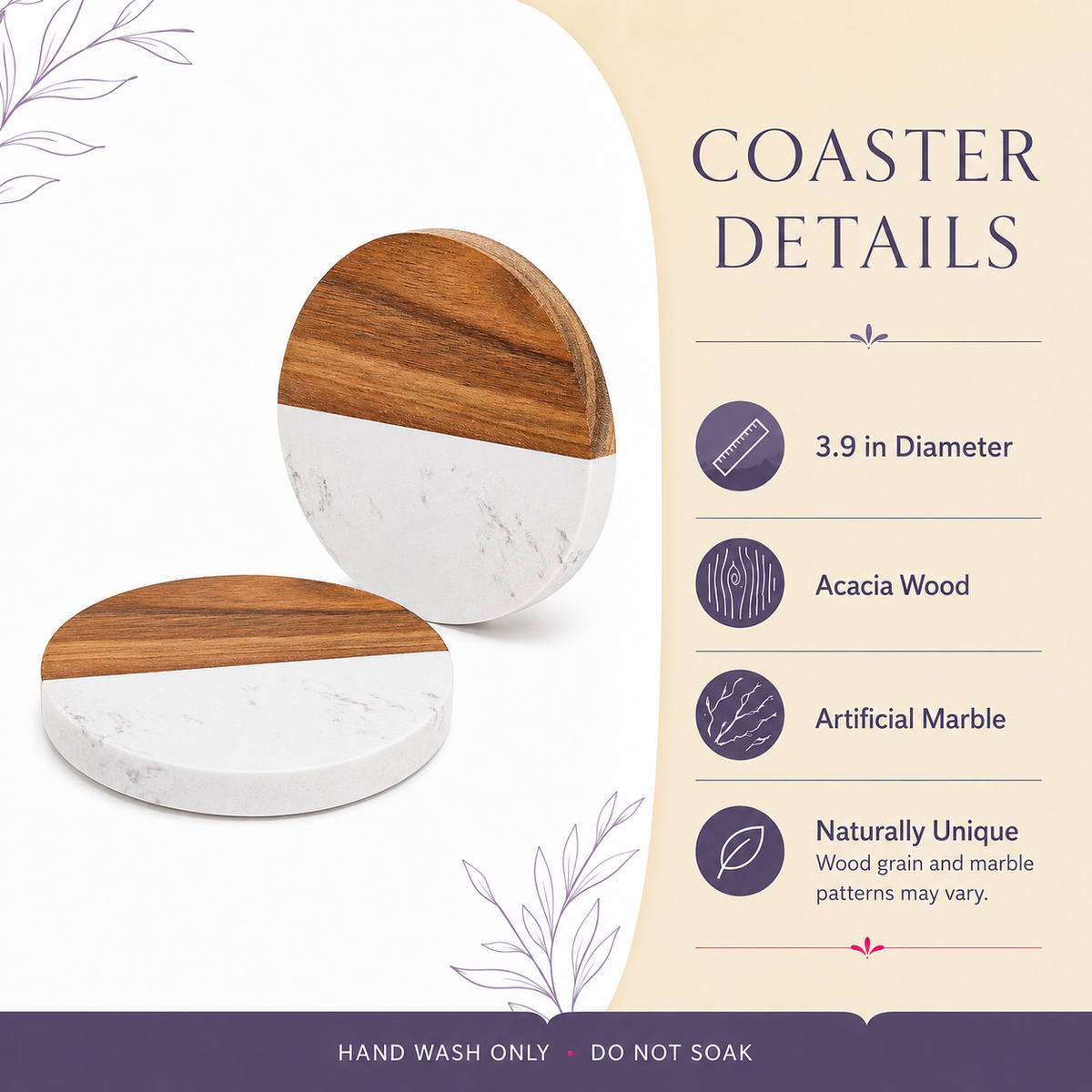 Personalized wood-and-marble coaster detail in Realtor closing gift basket