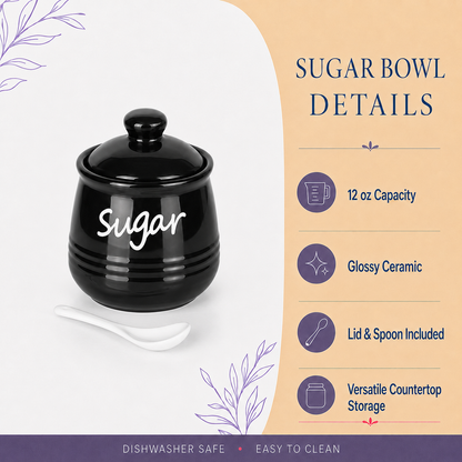 Black sugar container included in the Silver Press French press coffee gift basket | Kintoir