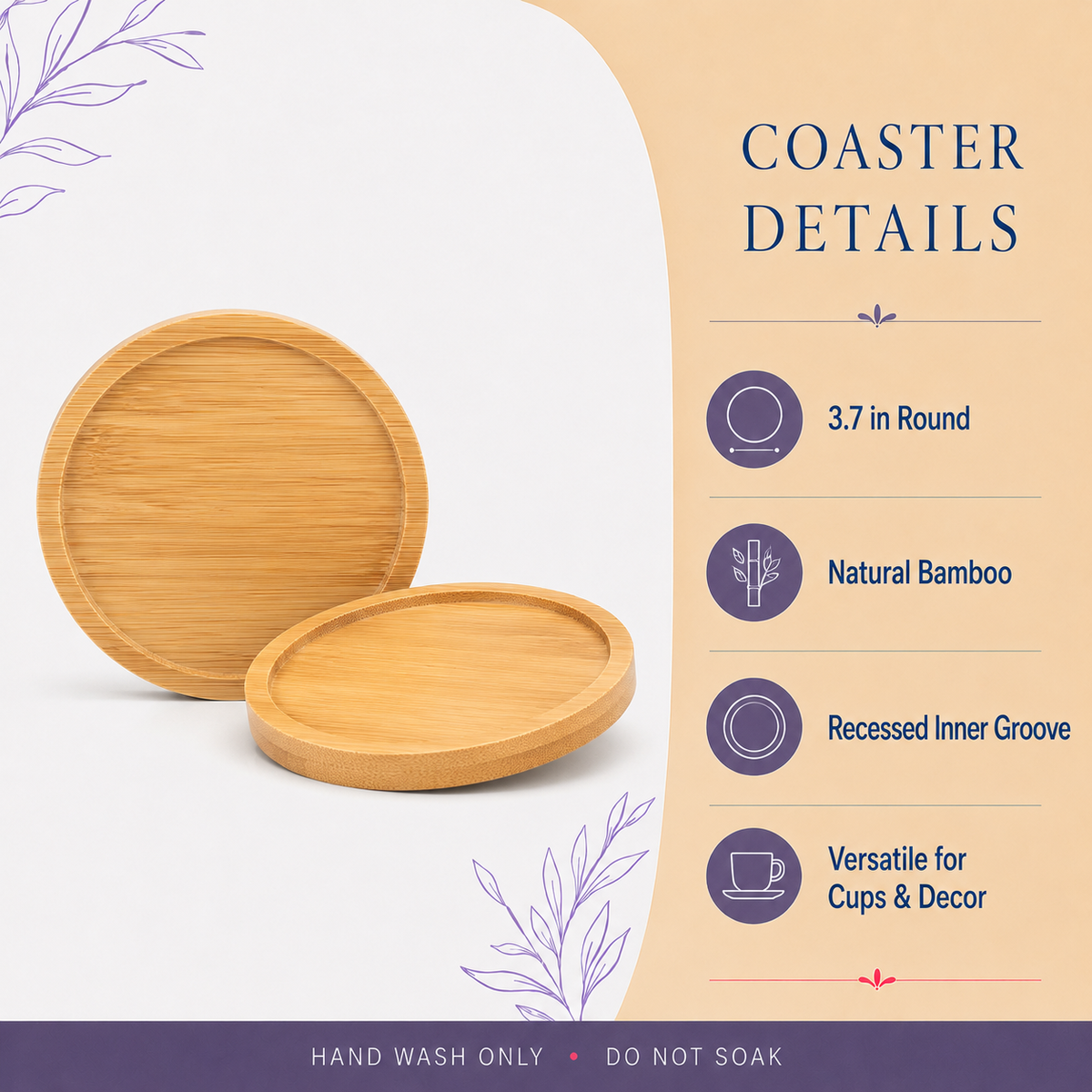 Natural bamboo coaster detail included in New Home Coffee Box