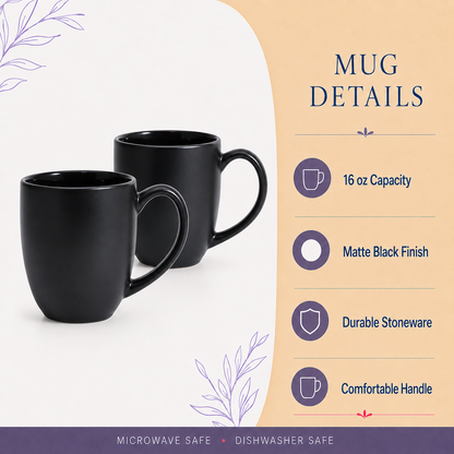 Black ceramic mug detail included in Silver Press coffee gift basket