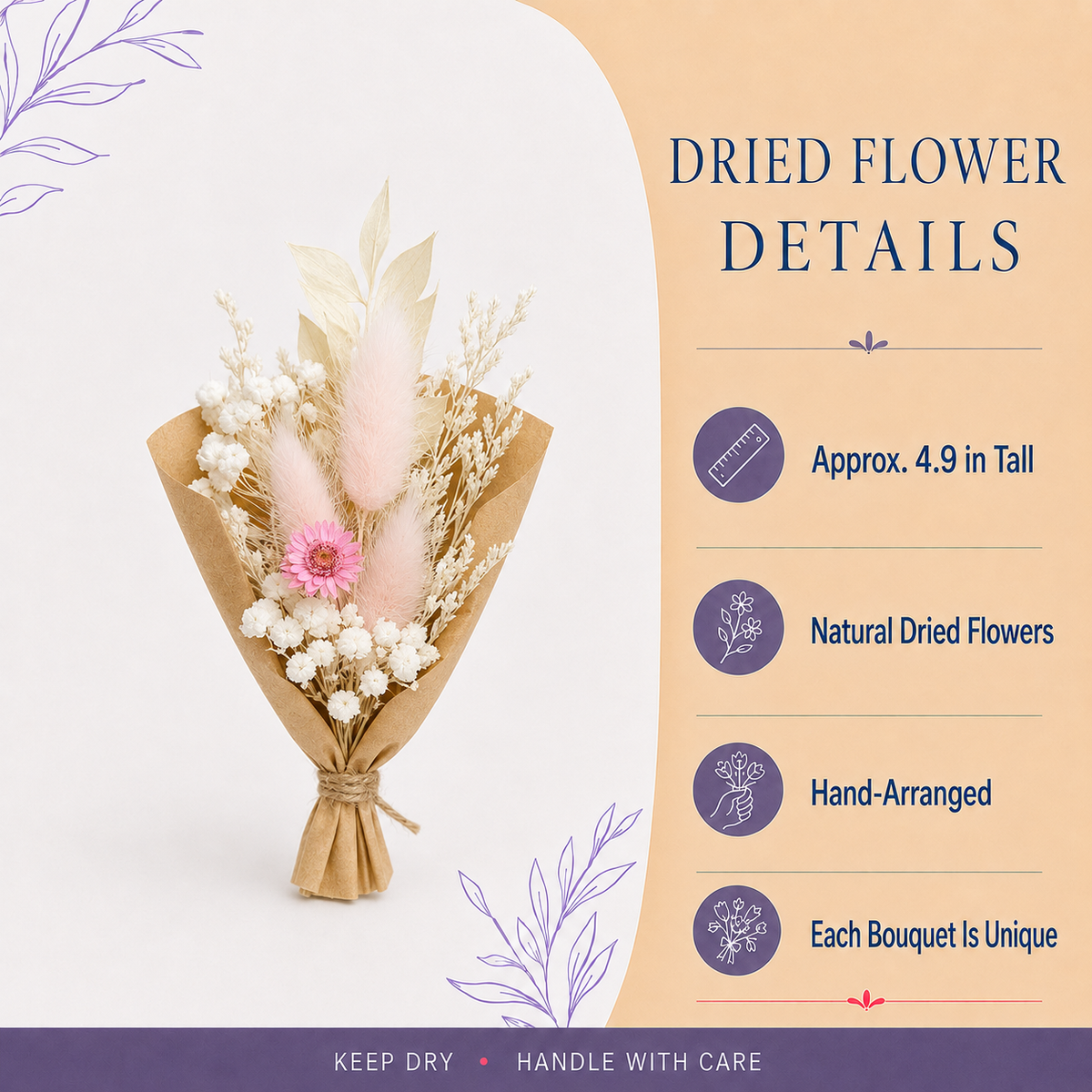 Dried flower bundle detail included in Floral Pour Over ready-to-gift coffee box