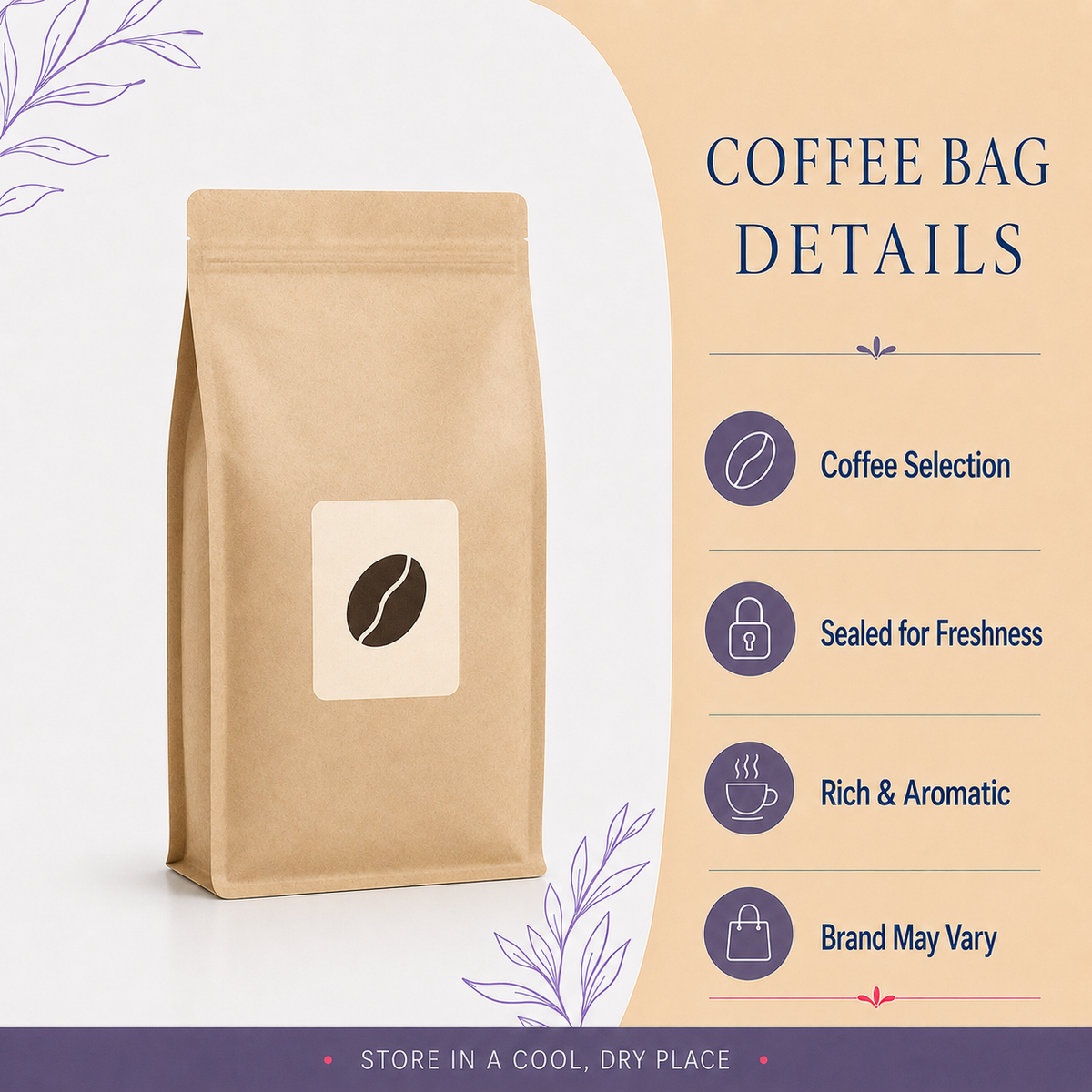 Premium ground coffee bag detail included in Copper House Coffee Basket