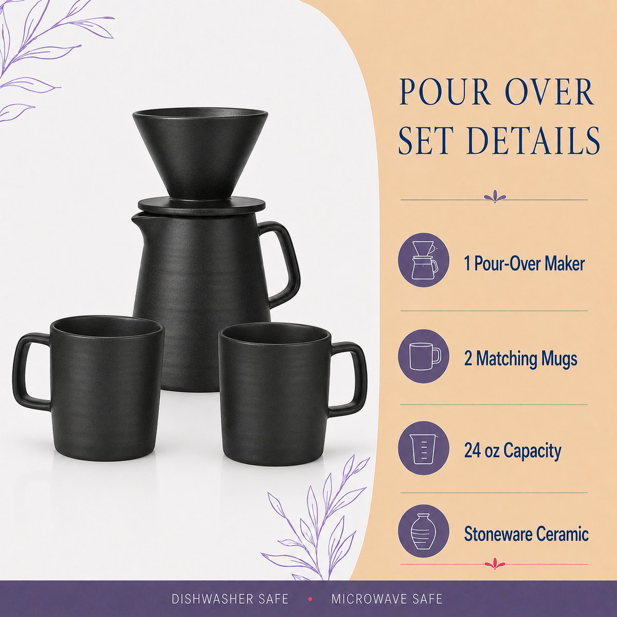 Black stoneware pour over coffee maker detail included in New Home Coffee Box
