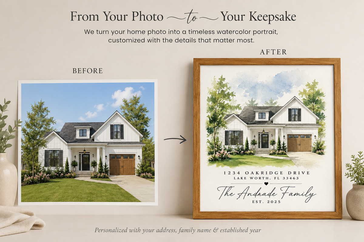 Personalized Watercolor Home Portrait Frame | Kintoir