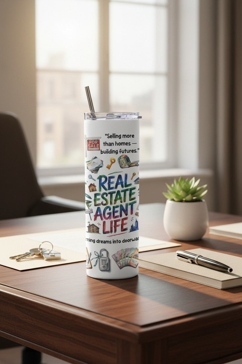 Real Estate Agent Life tumbler displayed as a colorful gift for Realtors and real estate agents | Kintoir