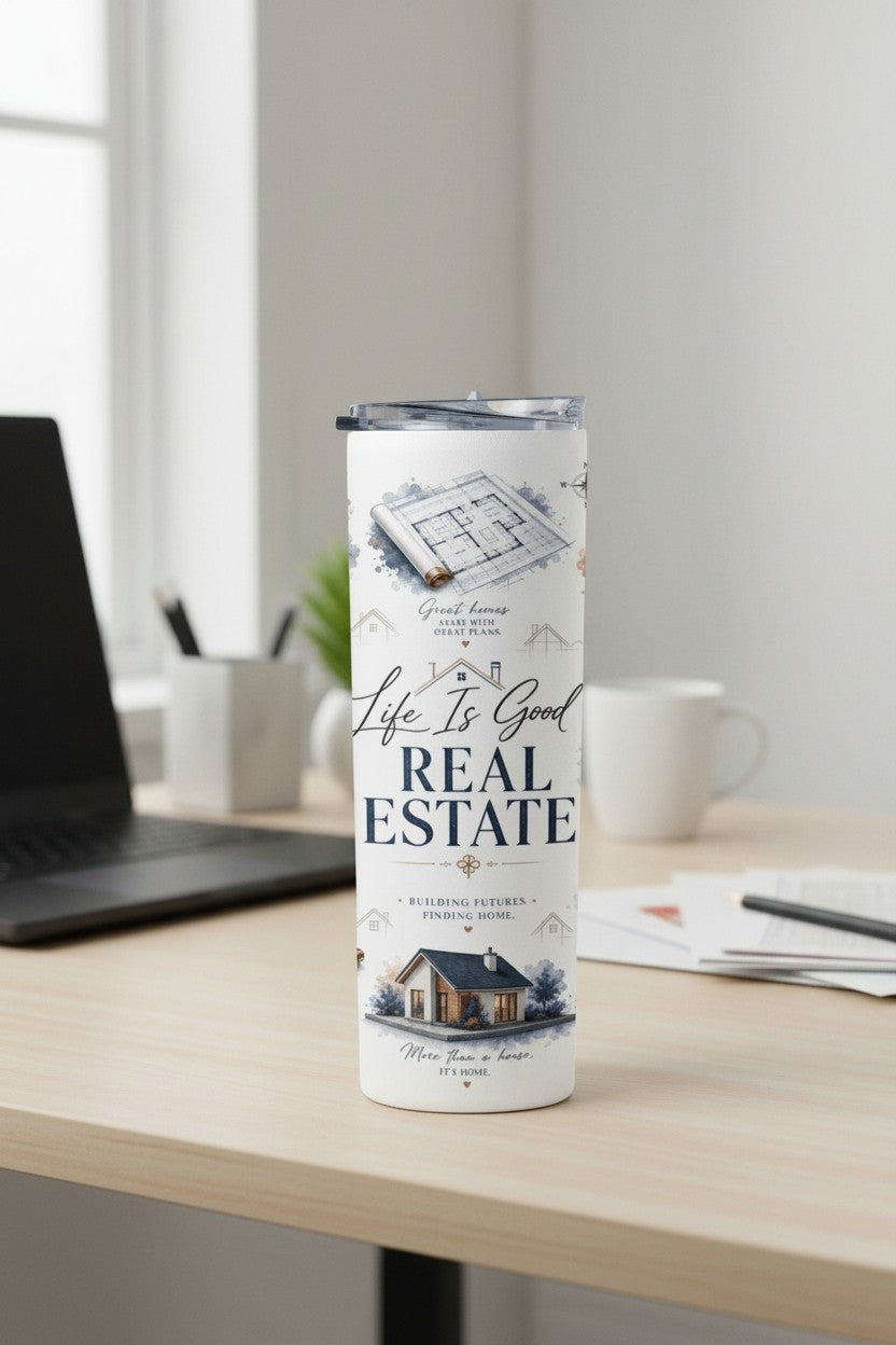 Luxury Real Estate stainless steel tumbler with lid and reusable straw | Kintoir