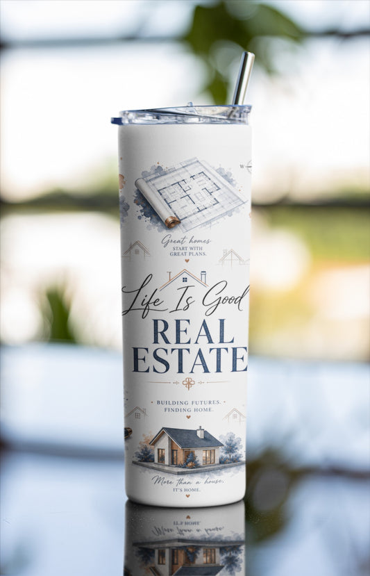 Luxury real estate 20 oz stainless steel tumbler with navy and gold sublimated design | Kintoir