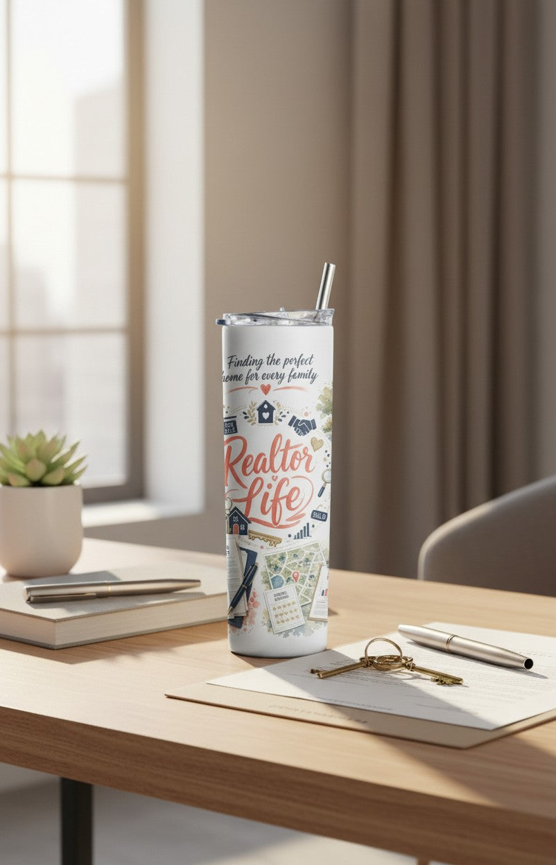 Home & Dreams Realtor tumbler presented as a ready-to-gift real estate agent gift | Kintoir