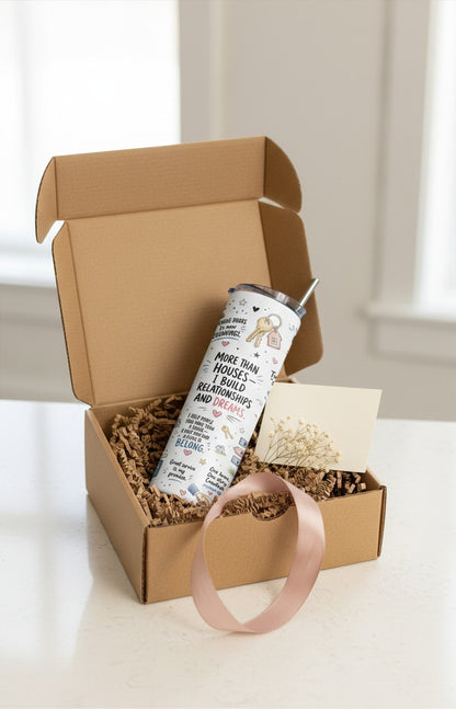 Kintoir 20 oz stainless steel realtor tumbler with real estate quotes in a gift box with a ribbon and note card