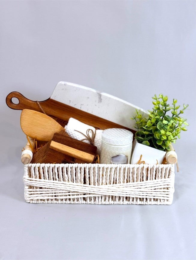 Ready-to-gift client appreciation basket with cutting board and home essentials