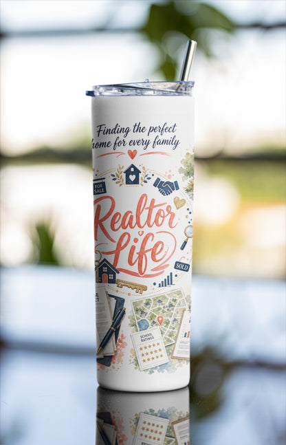 Home & Dreams real estate agent tumbler styled in a bright lifestyle setting | Kintoir