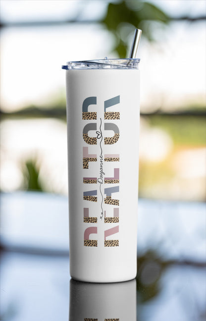 Personalized real estate agent tumbler featuring custom vertical agent name | Kintoir