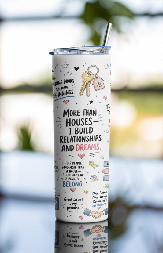 Front view of colorful stainless steel realtor tumbler