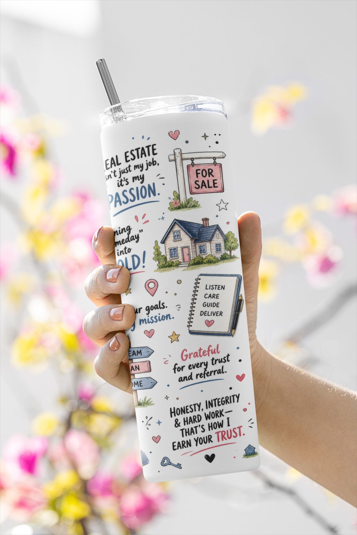 Side view of 20 oz realtor gift tumbler