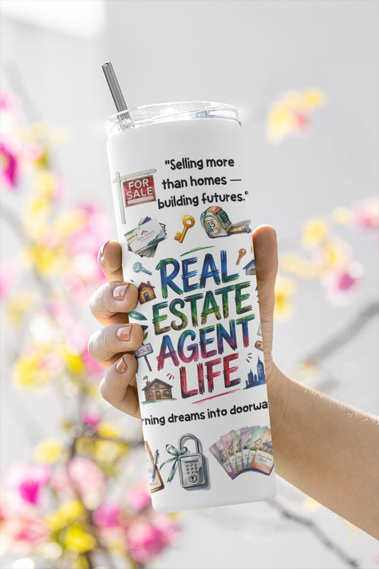 Real Estate Agent Life 20 oz stainless steel tumbler with colorful real estate sublimated design | Kintoir