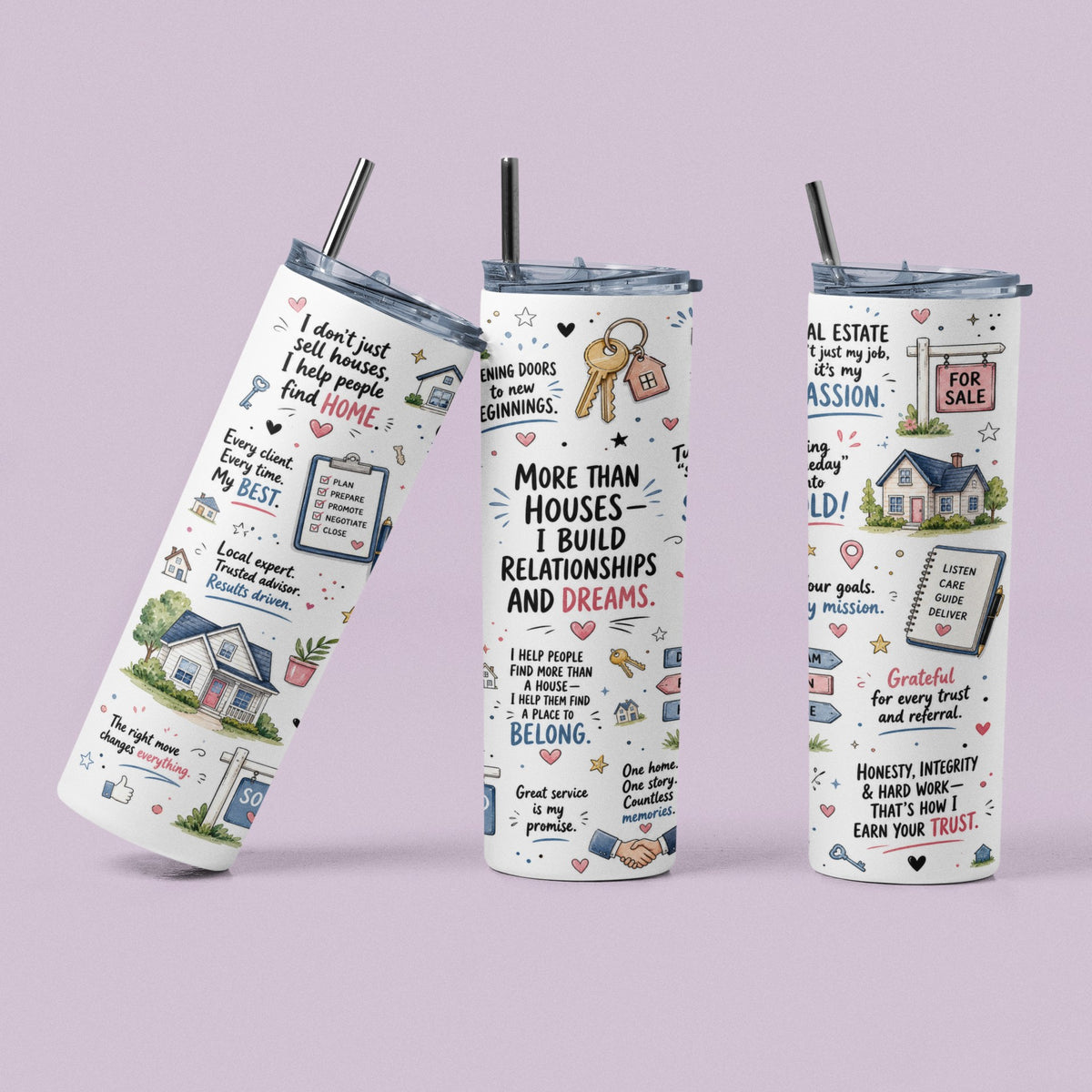 Full realtor-themed sublimation design on a 20 oz tumbler