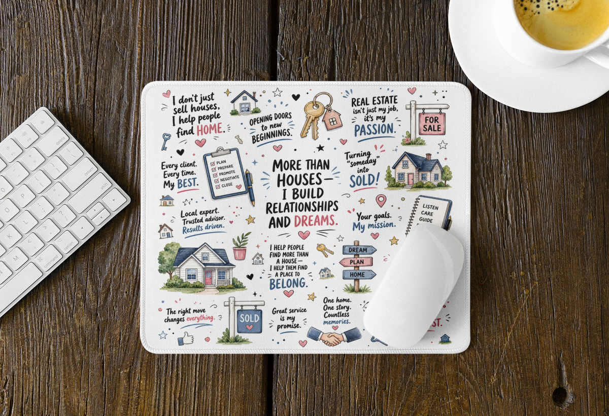 Life Is Good Real Estate mouse pad with keys, house and for-sale artwork