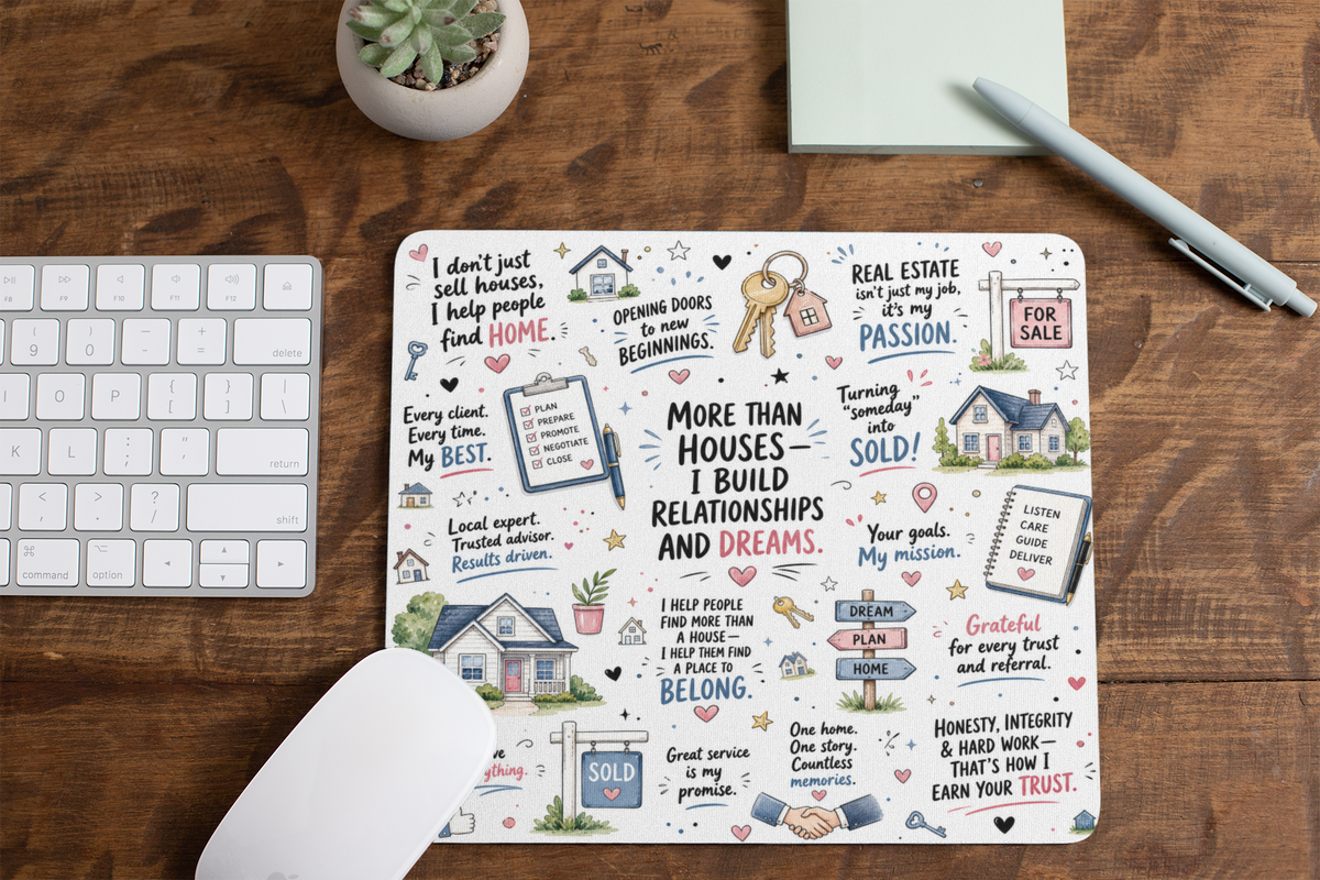Luxury real estate mouse pad in navy and neutral watercolor tones