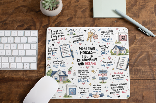 Luxury real estate mouse pad in navy and neutral watercolor tones